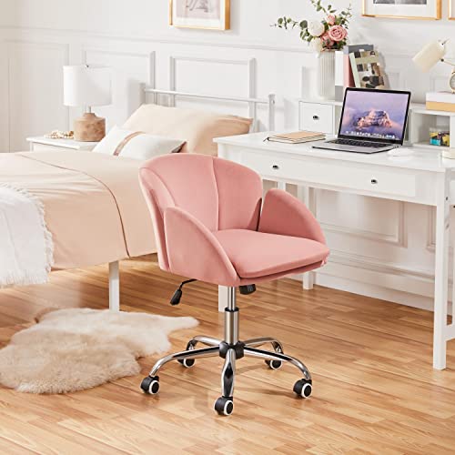 Chaise bureau rose inclinable avec dossier arrondi design fleur Yaheetech