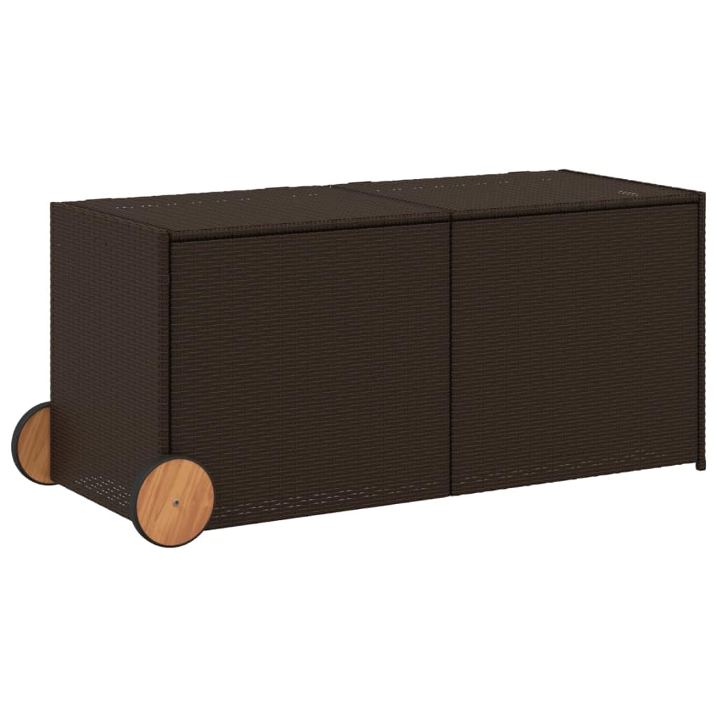 vidaXL Garden Storage Box with Wheels, Outdoor Storage Box for Cushion Tool, Deck Box, Storage Chest, Modern Style, Brown 283L Poly Rattan