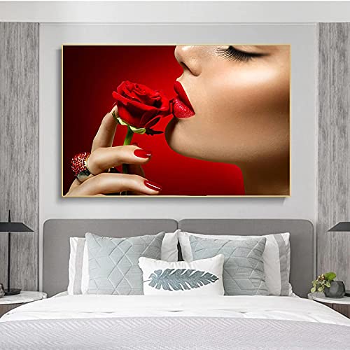 Affiches Beauté Sexy Lèvres Rouges en Toile pour Salon 80x110cm
