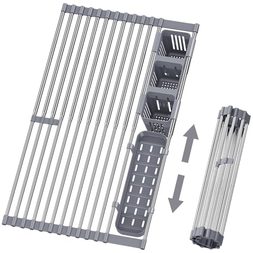 LIONONLY Escurridor de platos enrollable versión estándar, 13 agujeros, acero inoxidable 201