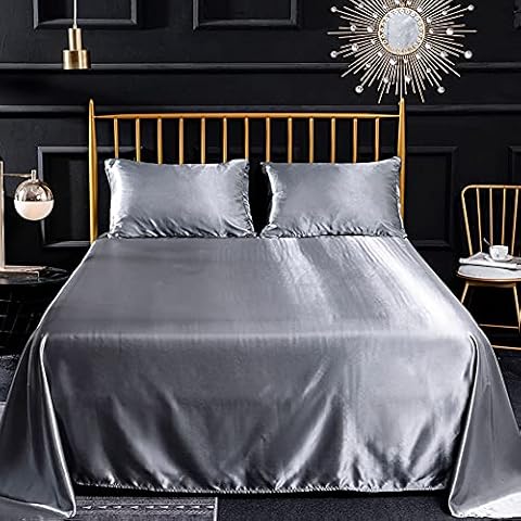 ARYURBU Stain Flat Sheets Double,Solid Silky Satin Bed Sheets,Satin Seamless Flat Sheet With Pillowcases,Super Soft, Hypoallergenic Flat Bed Sheets Cover