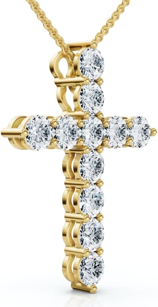 P3 POMPEII3 Pompeii 1.25Ct Diamond Cross 14k Gold 18" Necklace 1" Tall Lab Grown (F/G,VS1-VS2)