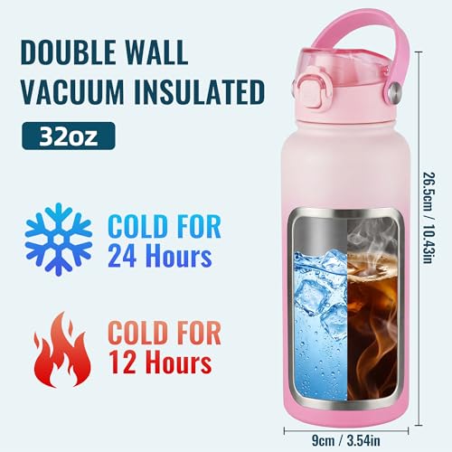 Image of OLDLEY 32oz Insulated Water Bottle with 2-in-1 Straw & Chug Lid, Leakproof Stainless Steel Bottle, Double Wall Vacuum Insulated Water Bottle for Sports, Gym, Travel,Blush Ombre