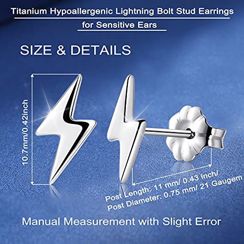 Vgaceti Titanium Earring, Hypoallergenic Stud Earrings Lightning Bolt For Women Girls Men Sensitive Ears, Premium High Polished (Shiny Grey Lightning Bolt) #TOP1