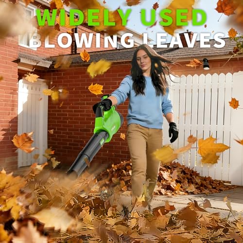 Image of Leaf Blower, Leaf Blower Cordless with 2 * 2.6AH Batteries and Fast Charger, 450CFM &150MPH and 2 Speed Mode, Lightweight Electric Leaf Blowers for Lawn, Yard, Leaves, Dust Care (Blue)