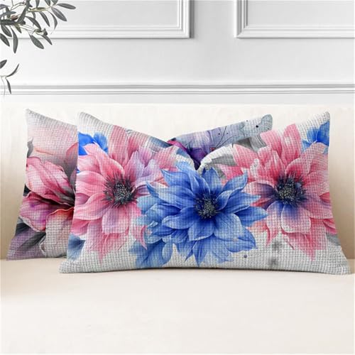 Funda Cojin 70x90,Juego de 2 Cojines Exterior Azul Fundas Cojines Rectangulares Flor Funda Almohada Impermeable,Cogines Sofá con Cremallera Invisible para Sala de Estar Jardín Coche Decorativos J2-21