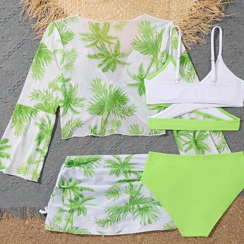 Girls 4 Piece Swimsuits Kids Color Block Crossover Bikini Sets with Printed Cover Ups Bathing Suit Swimming Beachwear3