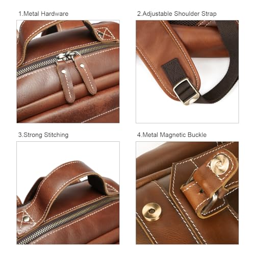 LANNSYNE Vintage Genuine Leather Backpack For Men Fits up to 15" Laptop Travel Hiking Rucksack4