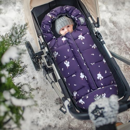 LAT Universelle Fußsack für Kinderwagen, Baby Winterfußsack Kinderwagen, Wasserdicht und Winddicht, Kapuze mit Kordelzug Universal Fußsack für Babyschale Buggy (A, Schwan)