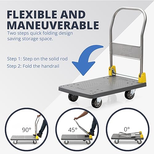Image of Equal 200kg Portable Foldable Platform Trolley - Heavy-Duty PP Frame - 360 Degree Rotating High-Density PU Wheels - 1-Year Warranty - Home, Warehouse and Industrial Use (72cm x 48cm)