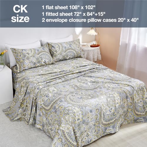 Image of JSD Vintage Paisley Printed Sheet Set Cal King Deep Pocket | 4 Piece Soft Microfiber Sheets, OEKO-TEX Certified, Easy Care