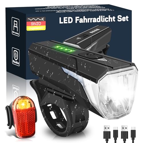Gindoly Set di luci a LED per bicicletta, 100 lux, 2000 mAh, ricaricabili tramite USB, IPX4, impermeabili, per bicicletta, omologate StVZO, per bambini e adulti