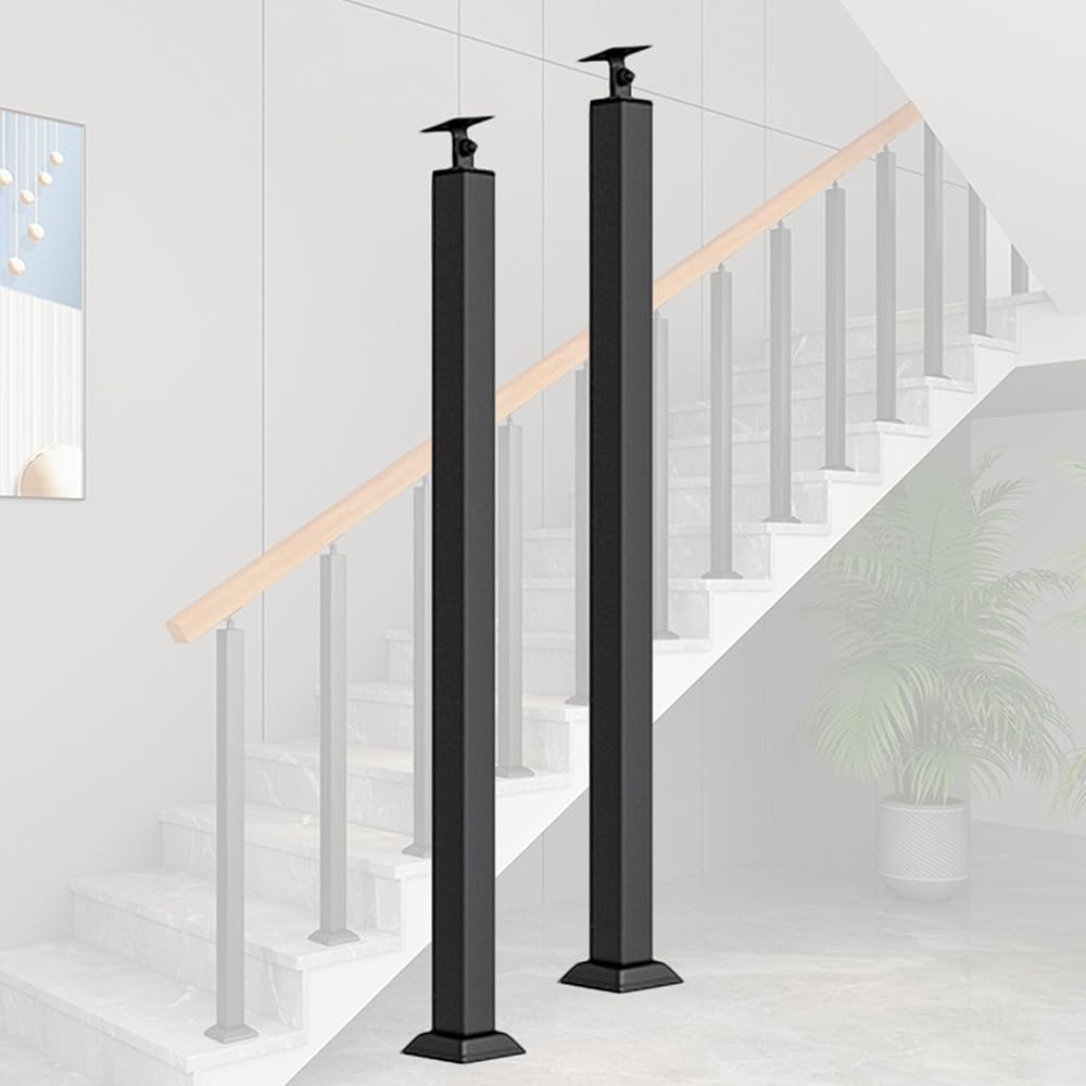 Lqsybhd Black Stair Baluster Post 2 Pack, Square Stair Railing Kits Indoor Outdoor, Metal Stair Post With 270° Adjustable Railing Spindles And Base And Screws For Stair, Porch, Dec(Size:85cm/33.5Inch)