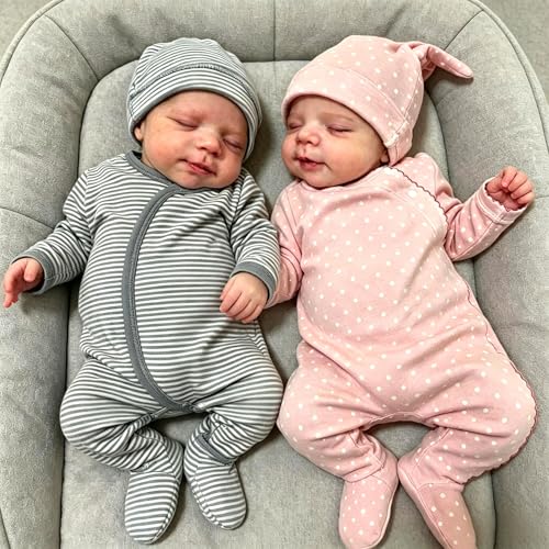Muñecos Reborn Gemelos Niño y Niña 18 pulg Cuerpo Vinil miniatura 2