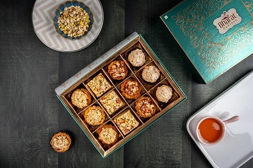 Image of Bharat Baklava Gift Box | Assorted Premium Sweets 250g | Cashew Tart, Simsimia, Almond Tart & Square Baklava | 100% Veg | Festive Mithai for Gifting