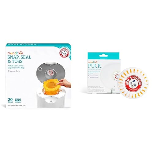 Munchkin® Juego de recambio para cubos de pañales STEP™ y PAIL™ - Incluye 20 bolsas de repuesto Arm & Hammer Snap, Seal & Toss™ y 1 cartucho de