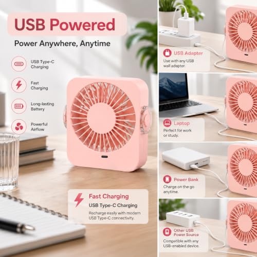 Image of Pixelated Rechargeable Fan for Home, 5 Speed Levels, 3600mAh Battery