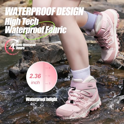 R CORD Kids Hiking Boots Girls Hiking Boots Waterproof Durable TPR Traction Drawstring Closure Girls Hiking Boots Anti-Skid Athletic Outdoor Boots2