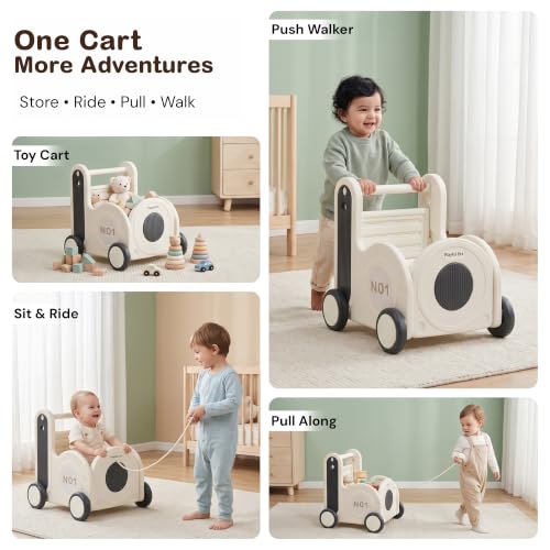 Image of Baybee 4 in 1 Baby Push Walker & Shopping Cart for Kids, Convertible Ride-On Toy, Pull Cart & Toy Organizer, Storage Compartments, Secure Rope Grip, Smooth Wheels & Rounded Edges | Walking Support for 0-3 Years (Black & White)