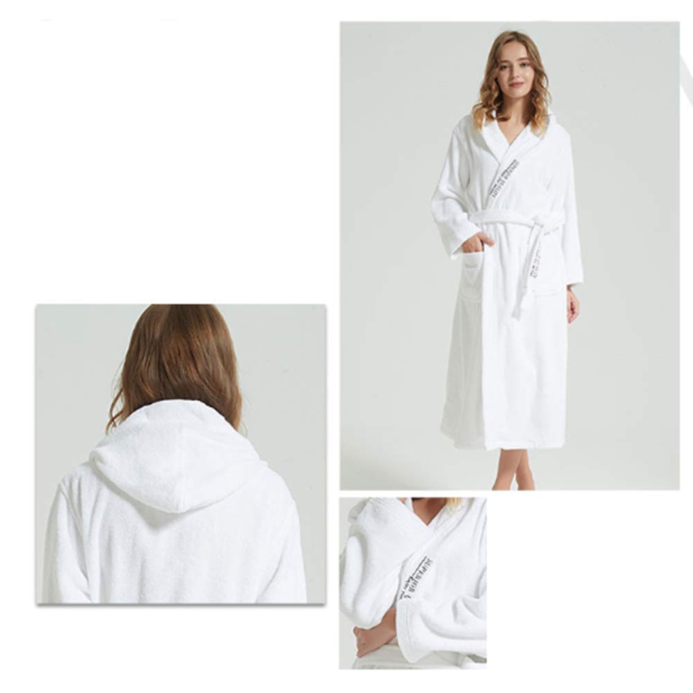 Bathrobe Accappatoio Unisex Uomo e Donna Bianco Accappatoio in Cotone Pettinato Leggero con Cappuccio, Accappatoi per Casa Hotel, Biancheria da Notte