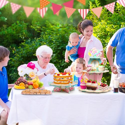 Zopeal 5 Pcs Floral Tea Cupcake Stand Party Decorations 3 Tier Teas Cupcake Holder 2 Tea Birthday Cake Holder 2 Flower Teapot Cake Serving Tray for Teas Party Birthday Baby Shower Wedding Supplies - Image 5