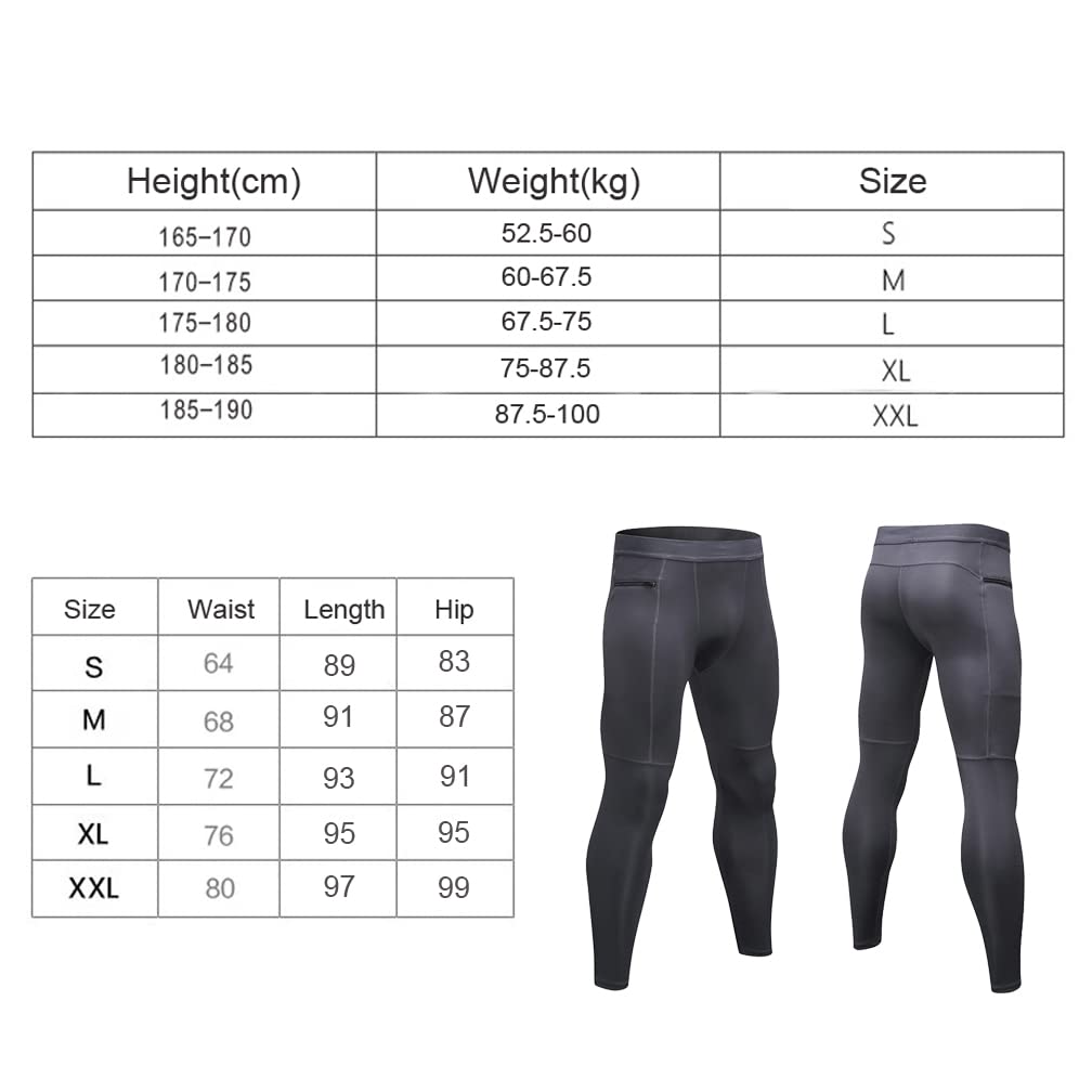Pantalons de Compression de Running Collant Homme Legging de Sport avec Poche Zippée