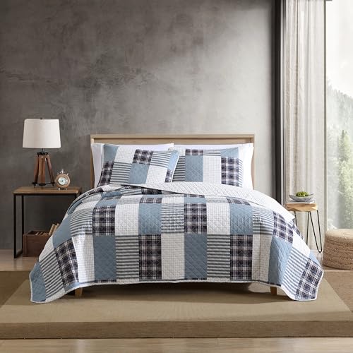 Eddie Bauer - Queen Quilt Set, Reversible Cotton Bedding with Matching Shams, Luxurious Bedding Set (Camano Island Plum, Queen)