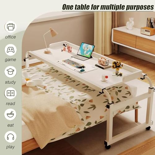 Extendable Rolling Mobility Table Over Bed,Bedtable Overbed Table Computer Desk, 115-210cm Bed Table Rolling Storage Trolley Laptop Desk with 4 Wheels Height Adjustable 65-95cm for