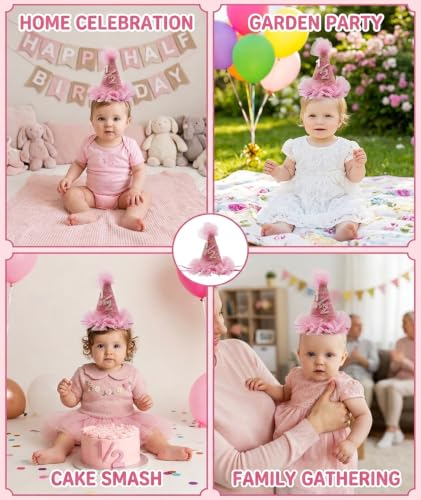 Image of piercing Half Birthday Decoration for kids, 1 /2 Birthday Decorations for kids, Half Way to One Decoration, Half Birthday Cap, Adorable Party Hat Milestone, Great for Photo Shoots