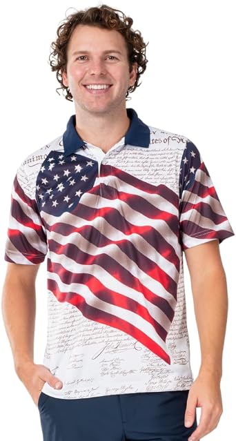 TheFlagshirt Mens Patriotic Performance Golf American Flag Classic Fit Polo Shirt