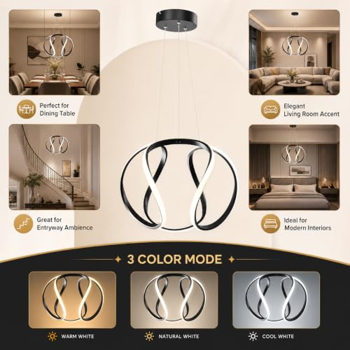 Image of Smartway Theol 66W LED Hanging Pendant Light | 3 Color Modes (Warm, Natural & Cool White) | Modern Decorative Ceiling Lamp for Bedroom, Living Room, Dining, Cafe & Office