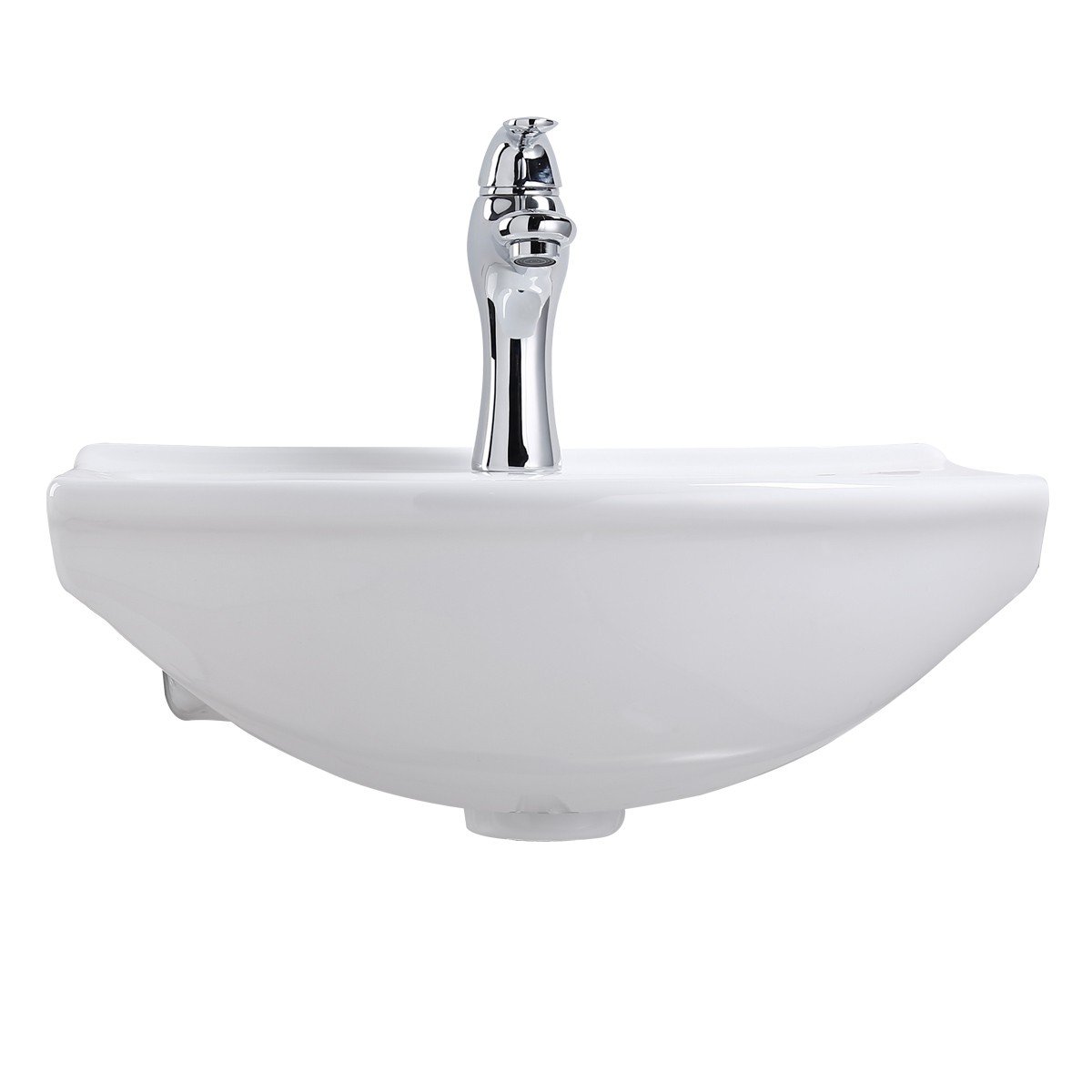 Tahoe - Fregadero de baño pequeño de montaje en pared, de 17.7 in, de cerámica, color blanco, con arco de pared, fregadero flotante con desbordamiento y agujero de 8