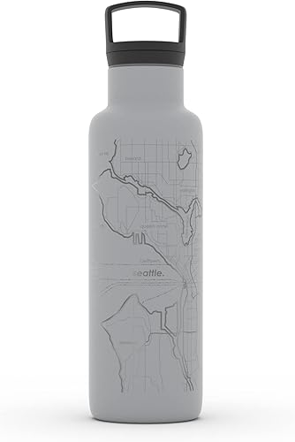 Miniatura 130 de Well Told Botella de agua aislada con mapa de Washington DC grabado, botella de acero inoxidable grabada (21 onzas, blanco) botella aislada de mapa