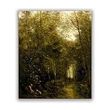  ZHPLIX Jean-Baptiste-Camille Corot Montfermeuil, le ruisseau dans le bois Impressions d\'art Reproductions célèbres giclée Tableaux sur toile décoration murale 40 x 48 cm sans cadre