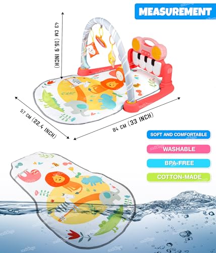 Image of Zest 4 Toyz Bluetooth Baby Play Mat for Babies Play Gym Floor Mat for Kids with Hanging Rattles Lights & Bluetooth Piano Keyboard Kick and Play Bed Piano for New Born Baby Gifts (Pink)