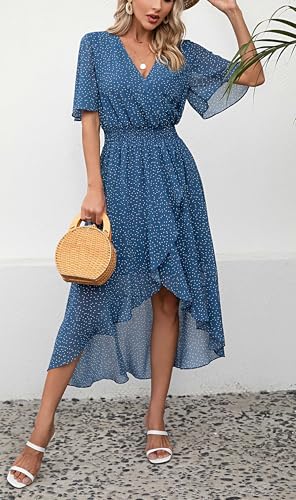 Image of Kormei Womens Short Sleeve Floral Maxi Dress High Low V-Neck Flowy Party Long Dresses