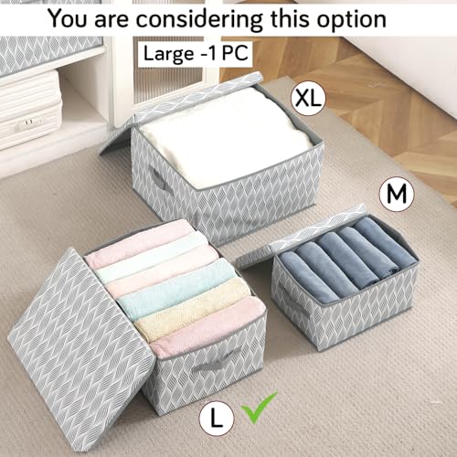 Image of HOKIPO Storage Box and Organiser for Clothes | Cloth Organiser for Storage | Wardrobe Organizer for Storage with Lid | Non-Woven, Foldable - Pack of 1 Large (AR-5814)