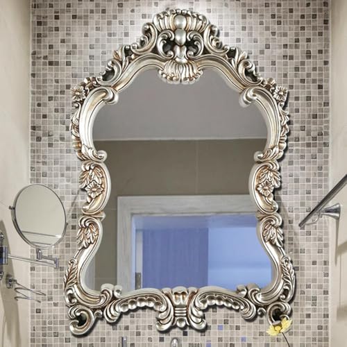 Miroir d'entrée de salon argenté grand miroir baroque mural 57x77cm - 3