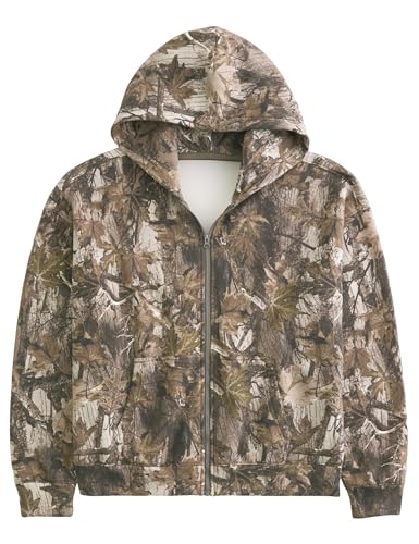 MISSACTIVER Camo Zip Up Hoodie Women Men Maple Leaf Print Fleece Oversized Hooded Sweatshirt Long Sleeve Jackets