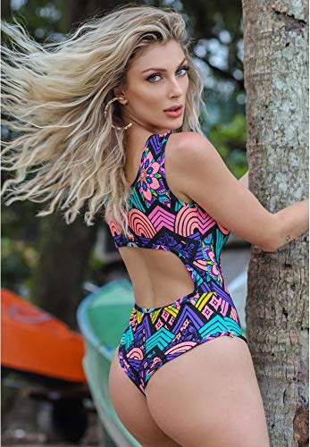 Maiô Estampado Detalhe Costas Colorful Pink Blue