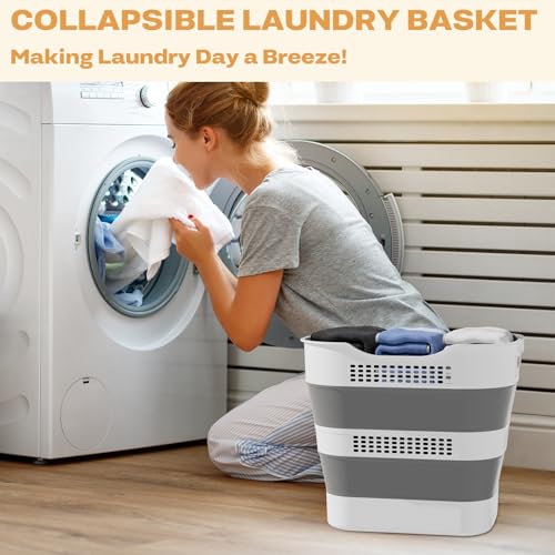 43L+43L Collapsible Laundry Baskets plastic, Pop Up Laundry hamper/Storage Container, Foldable Laundry Basket with Handles, Durable,Space Saver (Grey, 2 Packs) - Image 3