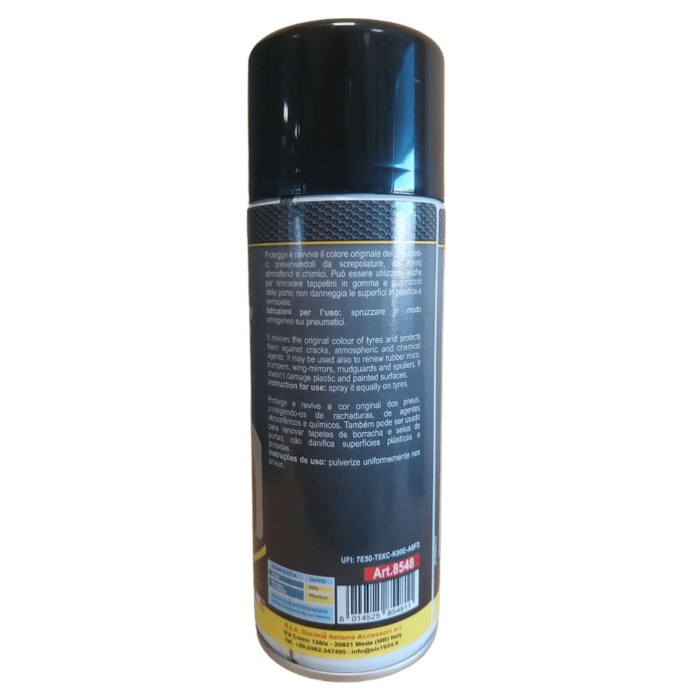 Generico Sia 8548 Nero GOMME LUCIDANTE Spray per Pneumatici. Protegge E RAVVIVA Il Colore dei Pneumatici PRESERVANDOLI da SCREPOLATURE E da Agenti ATMOSFERICI. Kit PROMOZIONE 10 bombolette da 400 ML