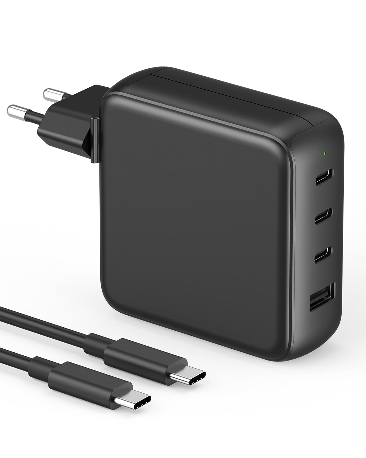 100W USB C Ladegerät, 4-Port Schnellladegerät Kompatibel mit MacBook Air MacBook Pro, iPad Pro/Air/Mini, iPhone 16/15, Galaxy S24/S23 und mehr, 100W USB C Netzteil mit 5A Ladekabel