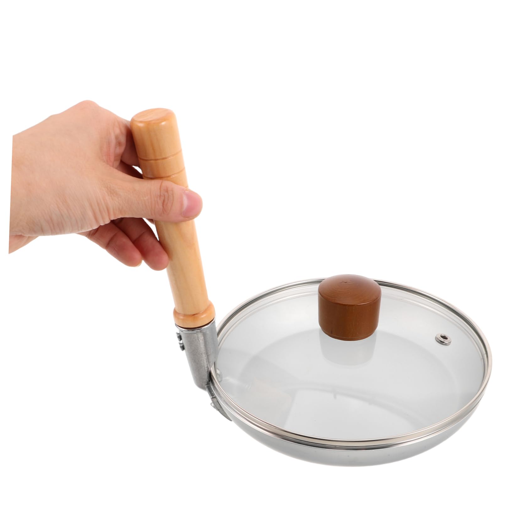 VALICLUD Eierpfanne mit Deckel, Kompakte Aluminiumpfanne mit Holzgriff