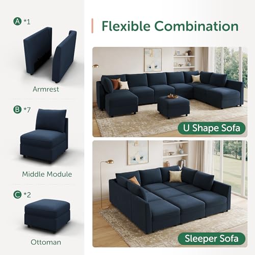 Image of HONBAY Modular Sectional Sleeper Sofa Bed with Storage,Dark Blue