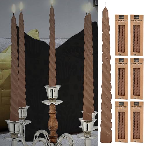Cepewa Candele a stelo Twisted, set da 24 pezzi, altezza 20 cm, colore tortora, candela ritorta, candela a spirale per candelabri (1 set da 24)