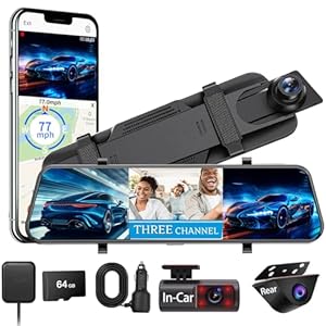 10″ Mirror Dash Camera for Car 3 Channel with Front 4K Interior and Rear 1080P Camera with GPS WiFi Reverse Assist IR Night Vision G-Sensor WDR Time Lapse Parking Monitor