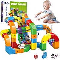 Vibbang 81 Stück Clickrail Electric Train Set Flexible Rennstrecke, Cubix 3D Zug, Cube Track Block Zug mit Schwerkraftdefying 3D-Layouts, Magnetblöcke & Motorisierter Zug, Geschenk für Kinder