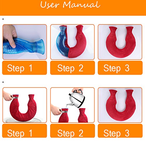 Olizee® 1.6L U-Shaped Neck Pvc Odour Free Hot Water Bag With Fleece Cover And Clamp(Red) #TOP4