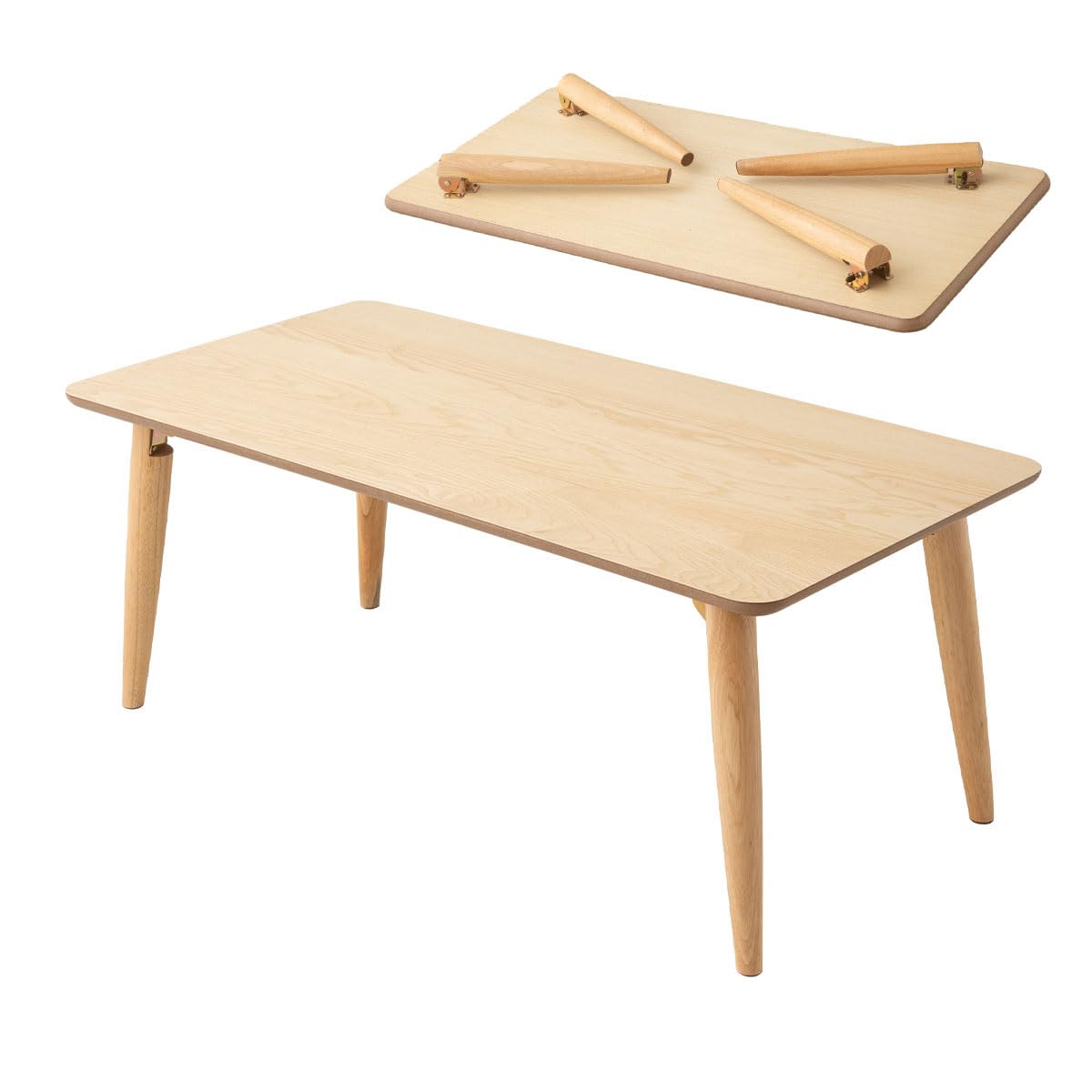 EMOOR Wood Folding Coffee Table Rectangle Large (20.5"x41.3") Natural, Floor Sitting Low Table Small Space Minimalist Japanese Tatami Room